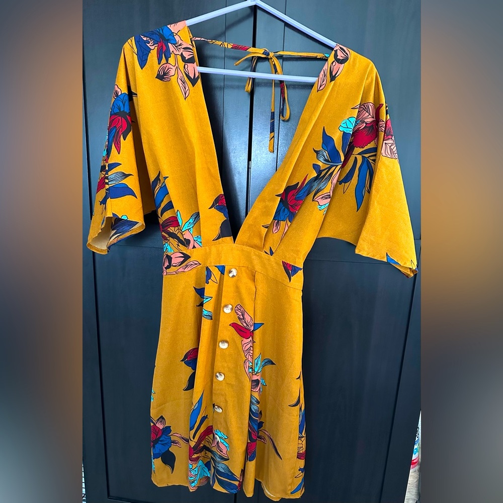 Tropical mustard colored dress